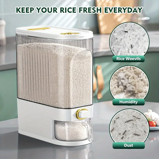 11.02LB/22.05LB Rice Dispenser, Large Dry Grain Storage Container with Measuring Cup And Time Scale, Food Dispenser for Kitchen Organization And Food Storage Room Used to Hold Grain Dry Grain