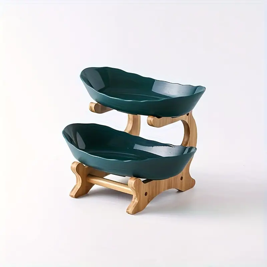 2/3-Tier Luxury Wooden Elegant Fruit Stand - Double Layer Fruit Bowl With Creative Candy Display - Natural Wood Material, Home Snack Tray For Living Room, Space-Saving Design, Easy To Assemble, Father'S Day Gifts, Kitchen Serving Tray For Desserts