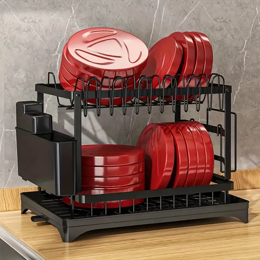 2 Tier / 1 Tier Dish Drying Rack for Kitchen Counter, Dish Drainers for Kitchen Counter with Drainboard, Metal Kitchen Dish Rack with Drain
